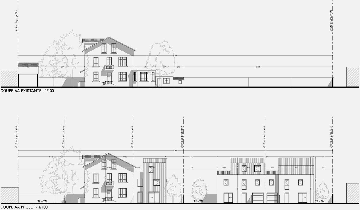 Grand Villeurbanne construction de 3 maisons Coupe