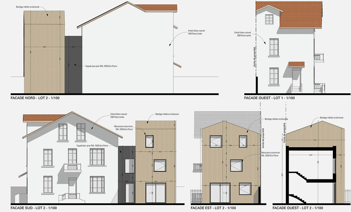 Grand Villeurbanne construction de 3 maisons Façade 2